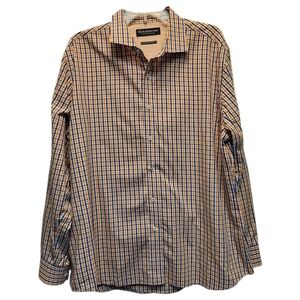 Nick Graham Men's Blue Orange White Plaid Modern Fit Button-Down Shirt- Size XL